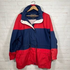 Vintage Pacific Trail Parka Mens Large Blue Colorblock Hooded Ski Outdoor Canvas